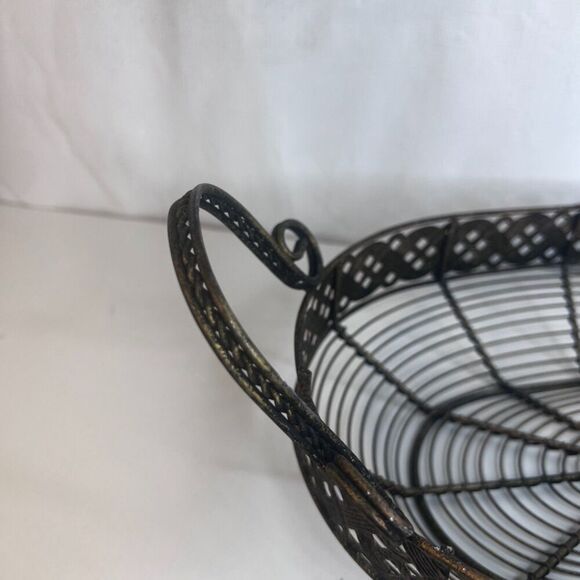 Metal Oval Shaped Bread Fruit Basket Sourdough MCM w/ Handles Decorative - Picture 2 of 7